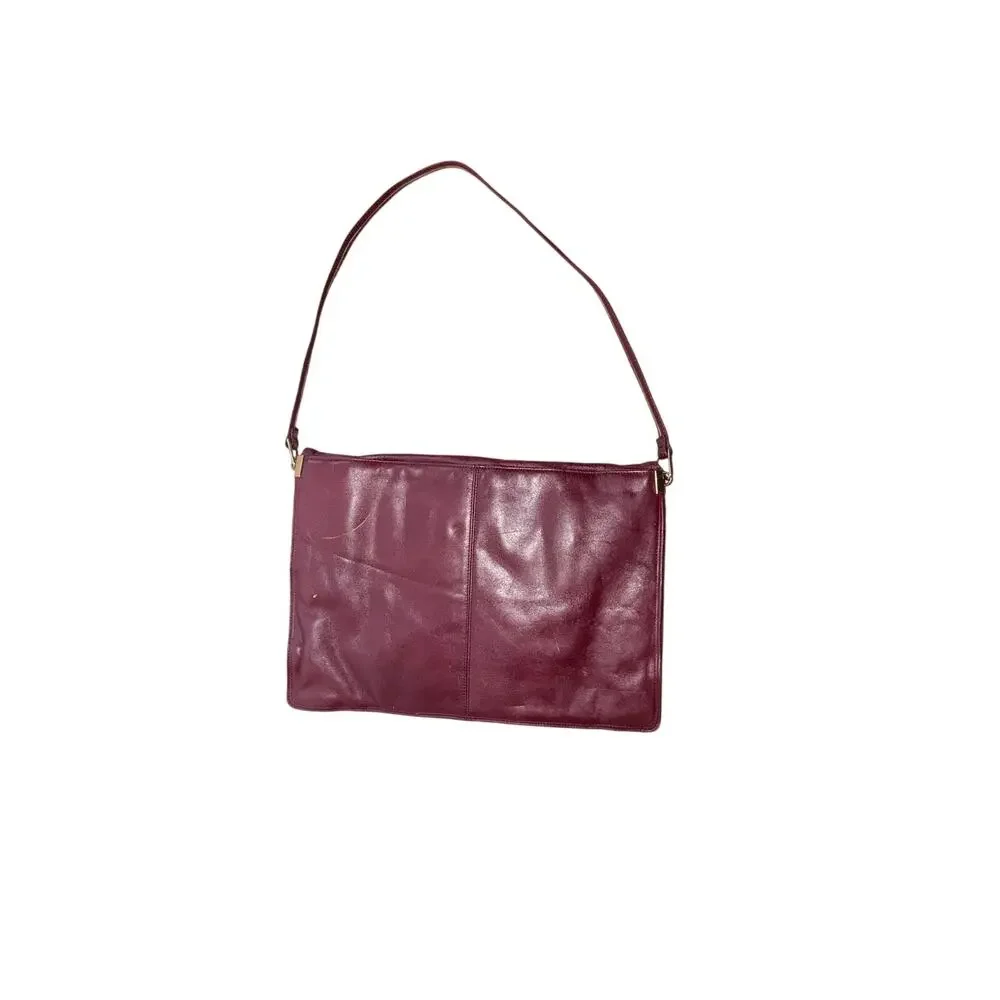 Vintage rust red leather portfolio with shoulder strap iPad tablet briefcase
